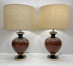 1960s Italian Vintage Pair of Veneered Walnut Black Cream Lacquer Table Lamps - 2986743