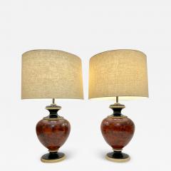 1960s Italian Vintage Pair of Veneered Walnut Black Cream Lacquer Table Lamps - 2987897