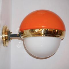 1960s Italian Vintage White Orange Murano Glass Brass Double Lit Sconces - 639371