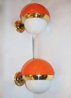 1960s Italian Vintage White Orange Murano Glass Brass Double Lit Sconces - 639372