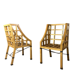 1960s Italian pair Lancetti Signorelli modernist blond walnut armchairs - 4526232