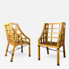 1960s Italian pair Lancetti Signorelli modernist blond walnut armchairs - 4526233