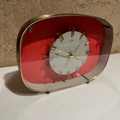 1960s Italy Ritz Pink Art Deco Wind Up Alarm Table Clock in Lucite and Brass - 2775993