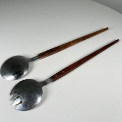 1960s Japanese Midcentury Modern Stainless Wood Salad Server Set Utensils - 2995161