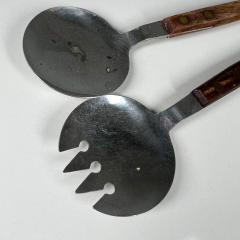 1960s Japanese Midcentury Modern Stainless Wood Salad Server Set Utensils - 2995162