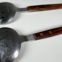 1960s Japanese Midcentury Modern Stainless Wood Salad Server Set Utensils - 2995163