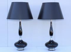 1960s Mid Century Modern Black Ceramic And Chrome Table Lamps - 1903192