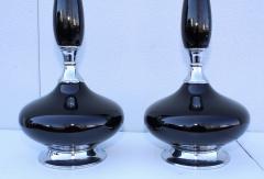 1960s Mid Century Modern Black Ceramic And Chrome Table Lamps - 1903193