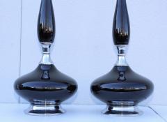 1960s Mid Century Modern Black Ceramic And Chrome Table Lamps - 1903197