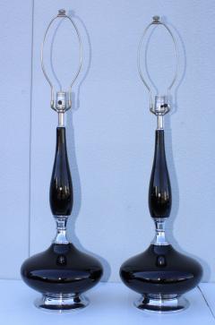 1960s Mid Century Modern Black Ceramic And Chrome Table Lamps - 1903199
