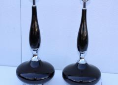 1960s Mid Century Modern Black Ceramic And Chrome Table Lamps - 1903203