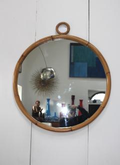 1960s Mid Century Modern Round Bamboo Wall Mirror - 1182962