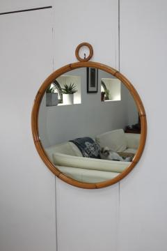 1960s Mid Century Modern Round Bamboo Wall Mirror - 1182970