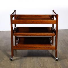 1960s Mid Century Modern Three Tier Bar Cart on Castors in Book Matched Walnut - 2909394