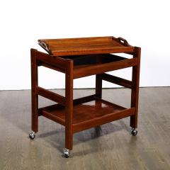 1960s Mid Century Modern Three Tier Bar Cart on Castors in Book Matched Walnut - 2909487