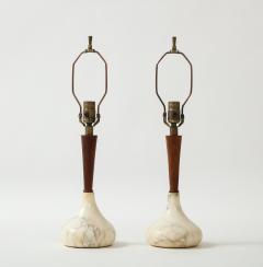 1960s Mid Century Modern Walnut And Carrara Marble Italian Table Lamps - 2301027