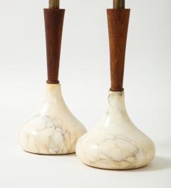 1960s Mid Century Modern Walnut And Carrara Marble Italian Table Lamps - 2301032