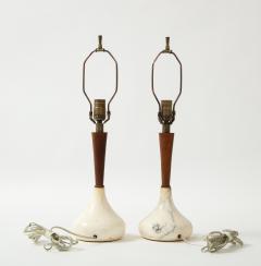 1960s Mid Century Modern Walnut And Carrara Marble Italian Table Lamps - 2301034