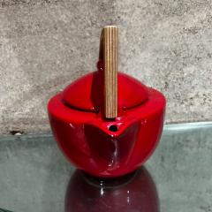 1960s Modern Bauhaus Red Tea Pot Ceramic Sculptural Wood Handle - 3049358