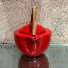 1960s Modern Bauhaus Red Tea Pot Ceramic Sculptural Wood Handle - 3049361