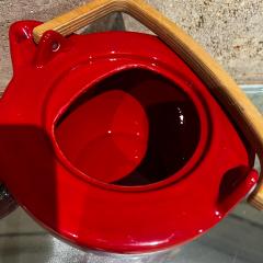 1960s Modern Bauhaus Red Tea Pot Ceramic Sculptural Wood Handle - 3049365