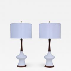 1960s Modern Danish Style Pottery And Walnut Table Lamps - 1449567