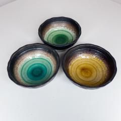 1960s Modern Japanese Small Enamel Bowl Set of Three Varied Colors Tripod Base - 2652753