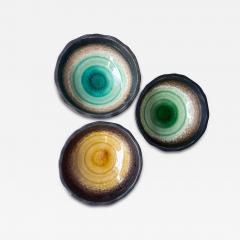 1960s Modern Japanese Small Enamel Bowl Set of Three Varied Colors Tripod Base - 2658728