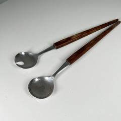 1960s Modern Stainless Steel Wood Salad Serving Set Utensils Japan - 2995175