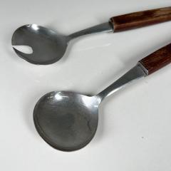 1960s Modern Stainless Steel Wood Salad Serving Set Utensils Japan - 2995178