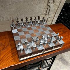 1960s Modernist Striking Chess Game Set Aluminum and Walnut Wood - 3047134