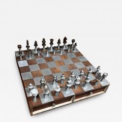 1960s Modernist Striking Chess Game Set Aluminum and Walnut Wood - 3048239