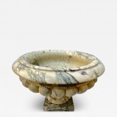 1960s Neoclassical Italian Carved Beige Marble Tazza Bowl with Green Pink Veins - 4169177