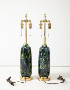 1960s Pair of Mid Century Ceramic Lamps with a Beautiful Peacock Glaze  - 4019247