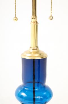 1960s Pair of Mid Century Swedish Blue Glass Totem Lamps - 4373923