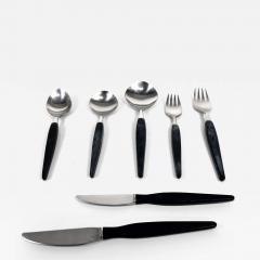 1960s Rostfri Gab Black and Stainless Flatware Set of 7 made Sweden - 3139538