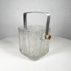 1960s Scandinavian Modern Ice Bucket Crystal Art Glass Brass Aluminum Handle - 2990807