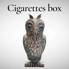 1960s Silver plated owl decorative cigarettes box - 4771368