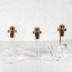 1960s Single candlestick Pretzel lucite and brass - 4092111