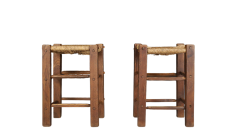 1960s Spanish brutalist tall stools rush seating - 2978002
