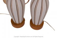 1960s Tall Mid Century Modern Walnut Ceramic Table Lamps Pair - 2954592