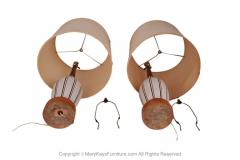 1960s Tall Mid Century Modern Walnut Ceramic Table Lamps Pair - 2954593