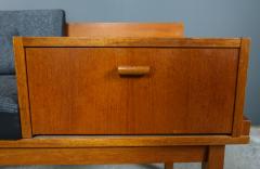 1960s Teakwood Hall Phone Stand w Felted Wool Seating - 2284818