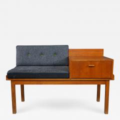 1960s Teakwood Hall Phone Stand w Felted Wool Seating - 2290423