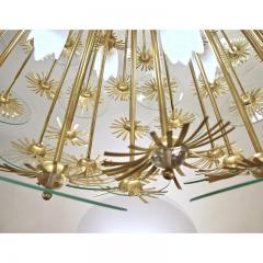 1960s Vintage One of a kind Italian Round Brass and Glass Flower Chandelier - 352648