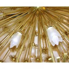 1960s Vintage One of a kind Italian Round Brass and Glass Flower Chandelier - 352651