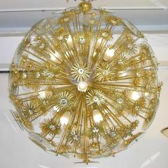 1960s Vintage One of a kind Italian Round Brass and Glass Flower Chandelier - 352652