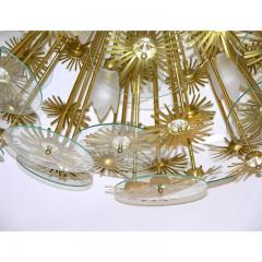 1960s Vintage One of a kind Italian Round Brass and Glass Flower Chandelier - 352653