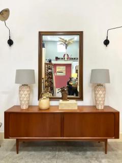 1960s Vintage Overscale Walnut Brass Campaign Style Mirror - 3525617
