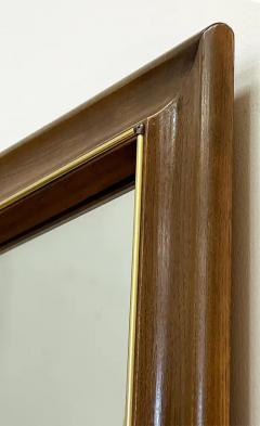 1960s Vintage Overscale Walnut Brass Campaign Style Mirror - 3525618